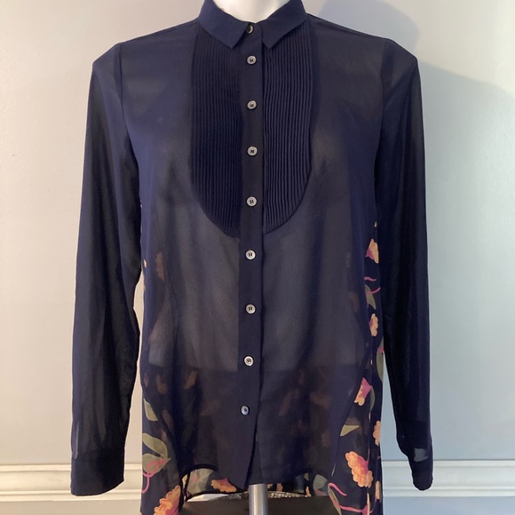 Anthropologie Maeve 2 Ira Sheer Floral Button Down Blouse Top - Picture 2 of 6